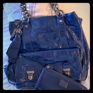 Authentic Navy Blue Coach Bag and wallet.